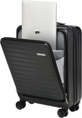 TydeCkare 20 Inch Carry On Luggage with Front Pocket, 21.65 * 15.35 * 7.87" Suitable for Airplane Overhead Bin, 34L Lightweight PC+ABS Hardshell with YKK Zipper, TSA Lock Approved, black