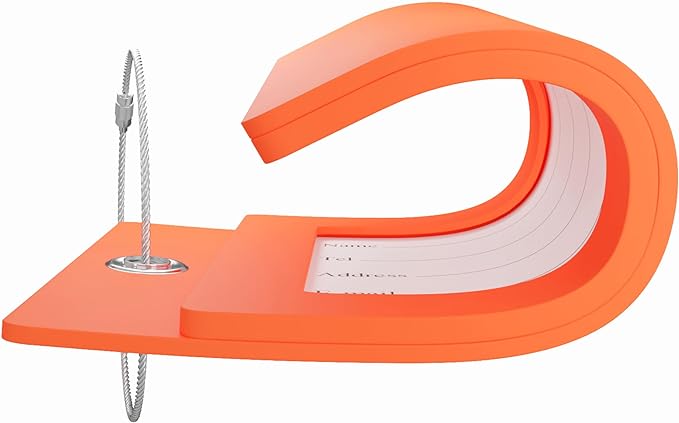 Gostwo 2 Pack Luggage Tags for Suitcases, 26 Initial Letter Travel Luggage Baggage Identification Labels ID Tag Fully Bendable Tags with Stainless Steel Loop (Orange) (Letter E)