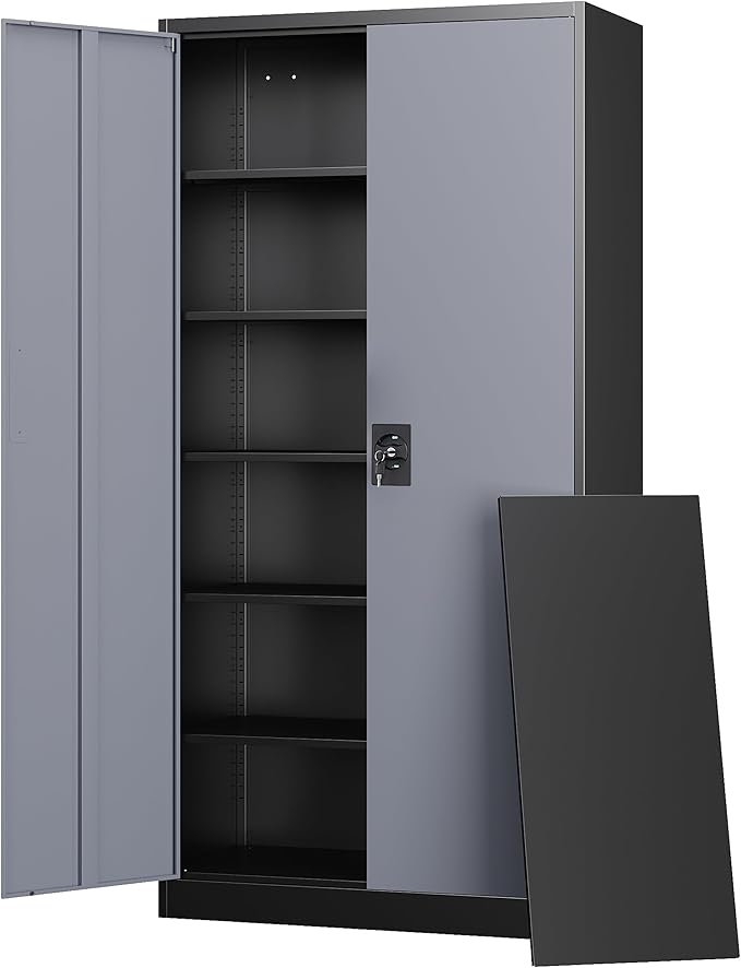 Letaya Metal Garage Storage Cabinets with Lock Door and Adjustable Shelves, Steel Tool Cabinets for Home,Office,Warehouse Organisieren (Black Grey, 72" H)