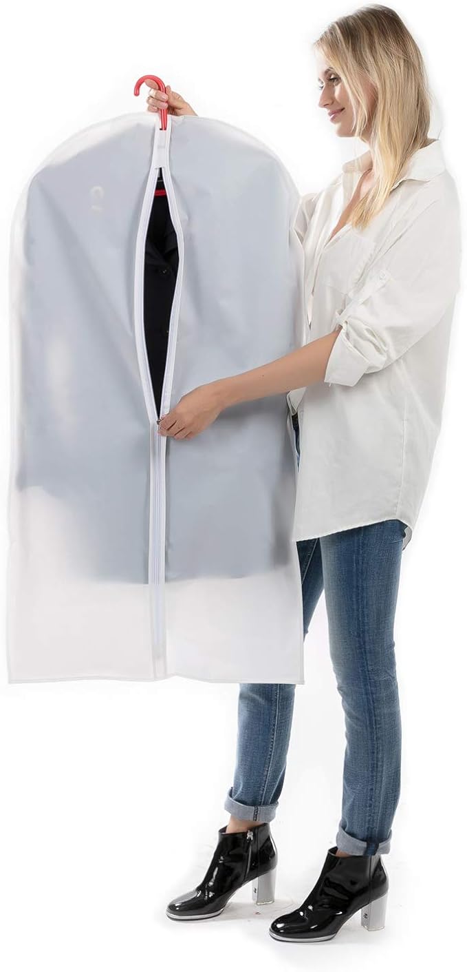 Garment Bags for Hanging Clothes, Clear Plastic Closet Storage Covers with Cedar Balls, 24" x 40", 6 Pack