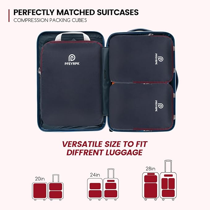 Lightweight Compression Packing Cubes for Suitcases, Compressible Expandable Travel Packing Organizer with Clear Toiletries and Backpack Bag, Travel Essentials for Carry on Luggage 7 Set