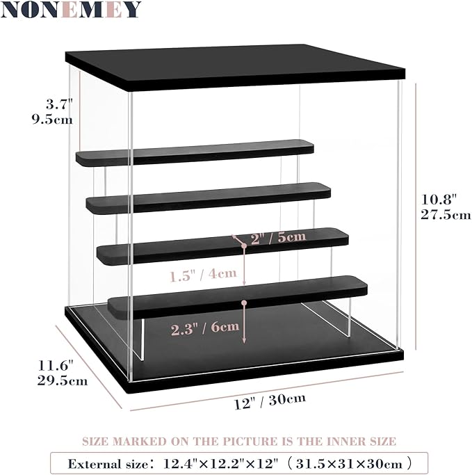 NONEMEY Clear Acrylic Display Case with Light ,3/4/5/6 Tier Multiple Color Lights via Remote Control Dustproof Display Box for Collectibles Figures Mini Toys (5Tier 12.4*12.2*12inch )