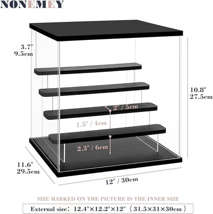 NONEMEY Clear Acrylic Display Case with Light ,3/4/5/6 Tier Multiple Color Lights via Remote Control Dustproof Display Box for Collectibles Figures Mini Toys (5Tier 12.4*12.2*12inch )