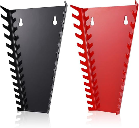 ALOANES 26-Slot Metal Wrench Organizer, Heavy Duty Hanging Wrench Organizer Tray for Tool Box&Wall, Fit SAE & Metric Wrench Storage, 2 Pack Wrench Holders (Red&Black)