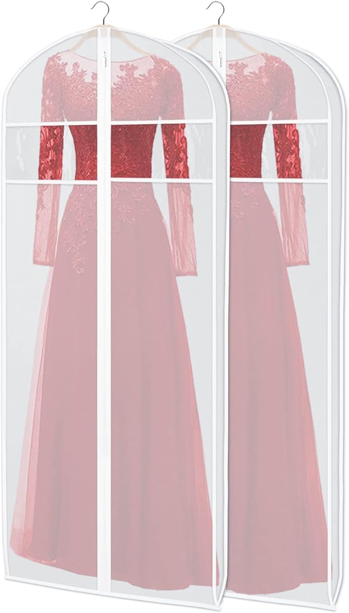 Zilink 60-Inch Long Dress Garment Bags for Storage With 3" Gusset - Clear Coat Cover Bag for Gowns and Closet Storage