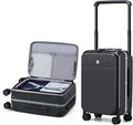 Hanke Top Opening Carry On Luggage, 20 Inch Zipperless Aluminum Frame Wide Handle Luggage, All-PC Hard Shell Trunk Suitcase with Spinner Wheels, TSA Airline Approved (Jet Black, 40L)
