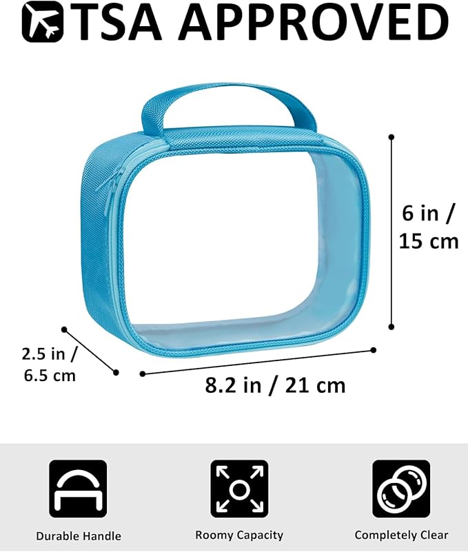 Moyad TSA Approved Clear Toiletry Bag, 2 Pack Quart Size 3-1-1 Liquids Pouch for Travel, Transparent Makeup & Cosmetic Organizer for Women Men, Blue