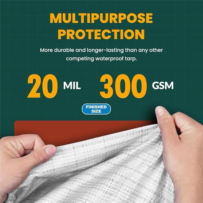 Large Waterproof Tarp - Heavy Duty 20 Mil Thick Poly Tarpaulin Ideal for Canopy Tents, Boats, RV or Pool Covers - Multipurpose Protective Tarps with Grommets for Indoor and Outdoor Use | 16' x 20'