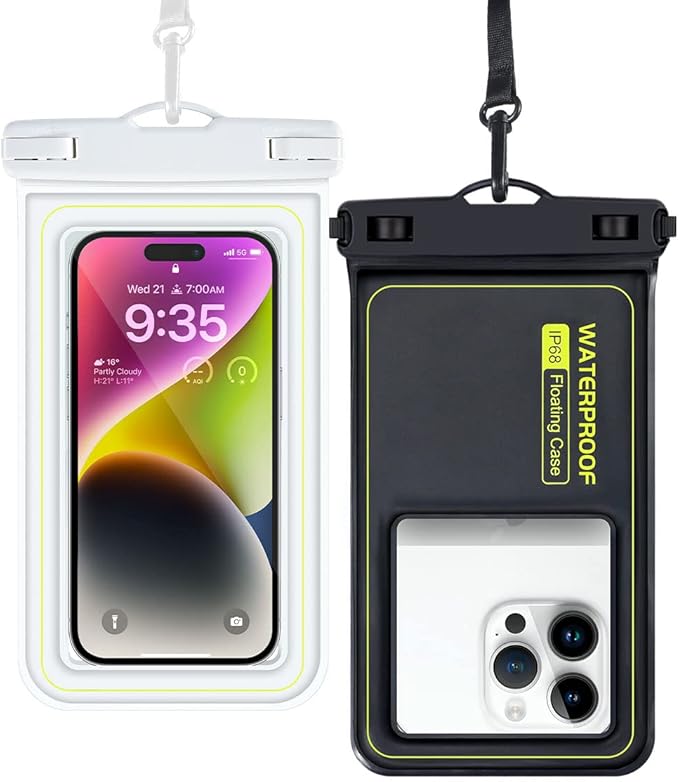 IP68 Waterproof Phone Pouch, Floating Waterproof Phone Case for iPhone 16 15 Pro Max Galaxy S24+ S23 Pixel 8 Pro with Detachable Lanyard, Cellphone Dry Bags Beach Vacation Essentials -2 Pack