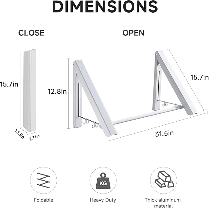 Retractable Clothes Drying Rack with 31 in Rod,Space Saver Wall-Mounted Retractable & Foldable Clothes Hanger for Laundry Room,Bedroom,Closet Storage Organization (2pcs, White)