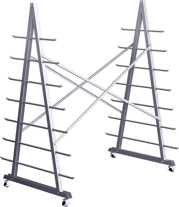 Floor Standing Lumber Horizontal Storage Rack with 7 Tiers, Heavy-Duty Metal Adjustable Arms Pallet Racking, Free Standing Bar Storage Cantilever Rack for Basement, Up to 2500 Lbs