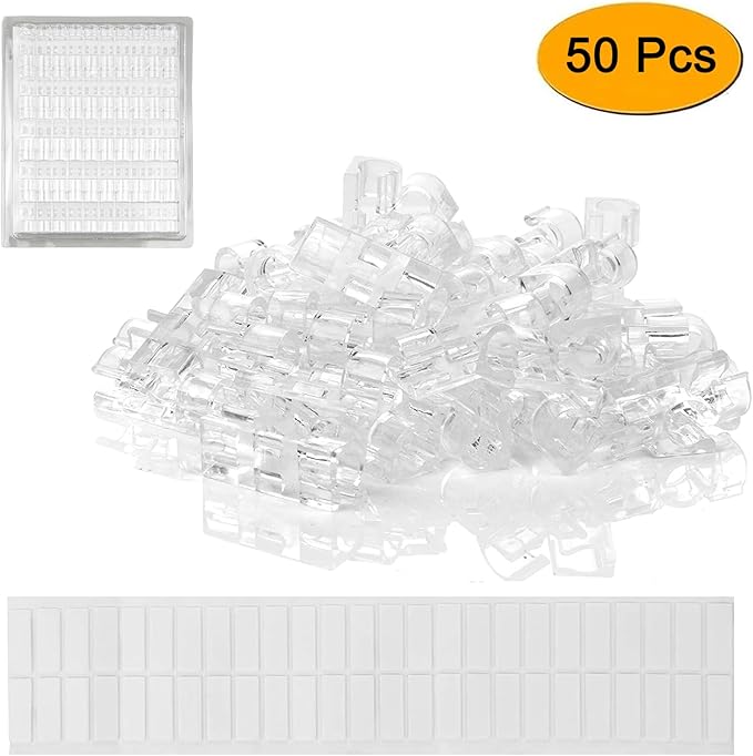 SOULWIT 50 Pcs Self Adhesive Cable Management Clips, Cable Organizers Sticky Wire Clips Cord Holder for TV PC Laptop Ethernet Cable Desktop Home Office (Transparent)