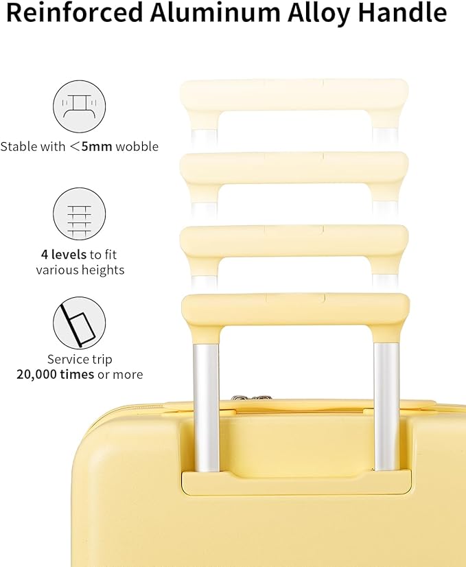 aji Expandable Top Opening 24 Inch Checked Luggage with Spinner Wheels, Large Suitcase with TSA Lock, Hard Shell Travel luggage Suitcases for Men Women, for 12+Days Travel, Cheese Yellow