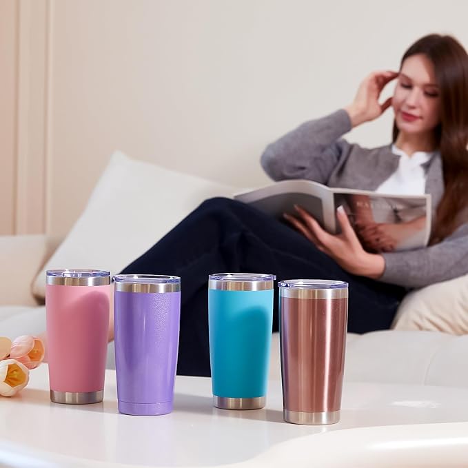 MEWAY 20oz Tumbler 12 Pack Double Wall Vacuum Insulated Travel Glitter Mug Bulk, Stainless Steel Tumblers with Lid and Straw, Powder Coated Coffee Cups for Woman(Rainbow Navy,Set of 12)