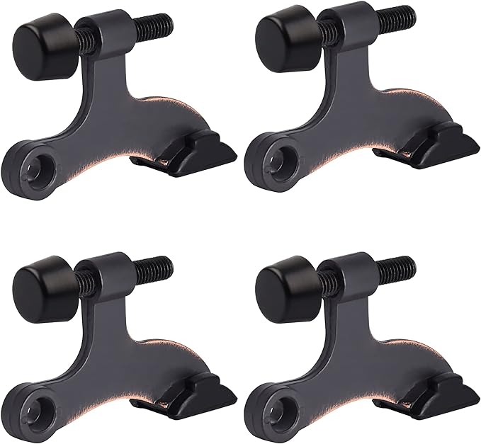 HOMOTEK 4 Pack Hinge Pin Oil Rubbed Bronze Door Stopper,Adjustable Deluxe Heavy Duty Door Stopper 2-1/2"x1-3/4”,with Black Rubber Bumper Tips