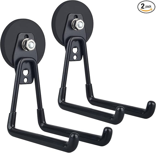 MUTUACTOR Large Garage Hooks,2PCS Storage Magnetic Hooks Heavy Duty,Anti-Slide Garage Hanger Magnetic Mounting,Garage Organization for Power Drill,Garden Tools,Hose,Tool Chest,Steel Pegboard,Workshop