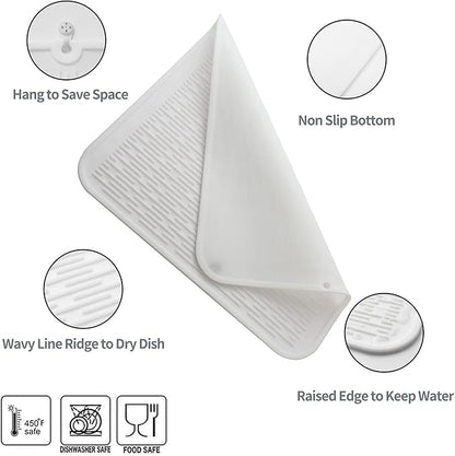 Silicone Dish Drying Mat for Multiple Usage,Easy clean,Eco-friendly,Heat-resistant Silicone Mat for Kitchen Counter or Sink,Refrigerator or Drawer Liner White XL 18 inches x 16 inches