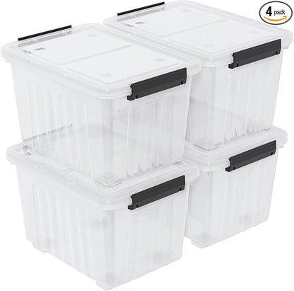 Obstnny 50 L Clear Plastic Storage Bins with Wheels, Large Lidded Organizer Boxes, 4 Pack