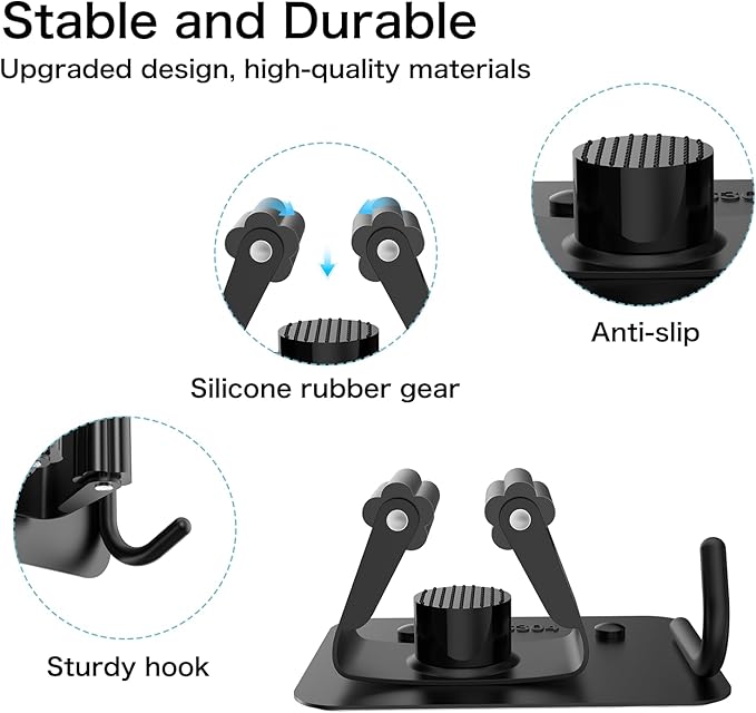 nacena Broom Holder Wall Mount, 4 Packs Black Stainless Steel Mop and Broom Hanger with Hooks Heavy Duty Broom and Mop Organizer Wall Hanging for Bathroom