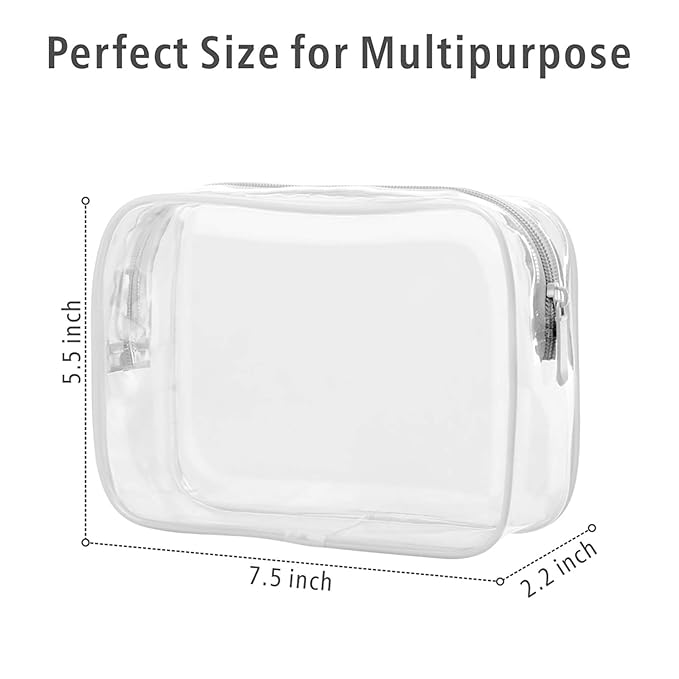 PACKISM TSA Approved Toiletry Bag, 3 Pack Clear Makeup Bag, Travel Makeup Cosmetic Pouch for Women, Carry on Airport Airline Compliant Bag, White (for age 12 or above)