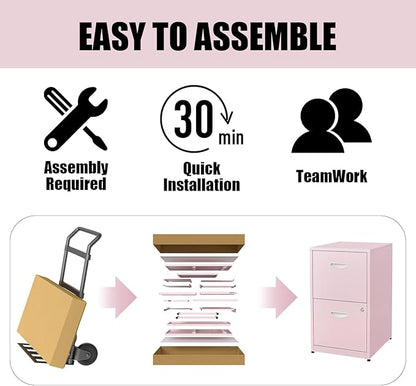2 Drawer File Cabinet with Lock, Metal Vertical File Cabinets, 18"D Pink Storage Filing Cabinet for Home Office, Steel Light Duty Locked 2 drawer File Cabinets for Letter Size Files,Assembly Required
