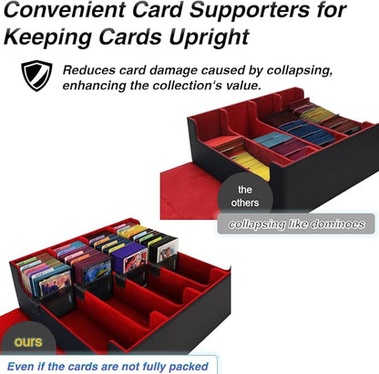 Venssu Card Storage Box For Trading Cards With Dedicated Card Supporters,3000+ Mtg Deck Box With 24 Colorful Divider Tabs,Trading Card Storage Fits For Magic Game Cards (Black and Red)