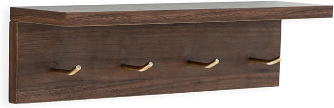 Entrance Coat Rack ，Coat Hooks, Wall-Mounted Wooden Hook Rack, Wall-Mounted Shelves，Key Hook for The Wall，Key Hook (Walnut Color Veneer-c)