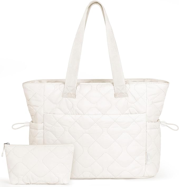 TOPEAST Tote Bag for Women, Large Puffer Tote Bag with Zipper, Lightweight Work Bags for Women, Quilted Bags for Nurse Travel