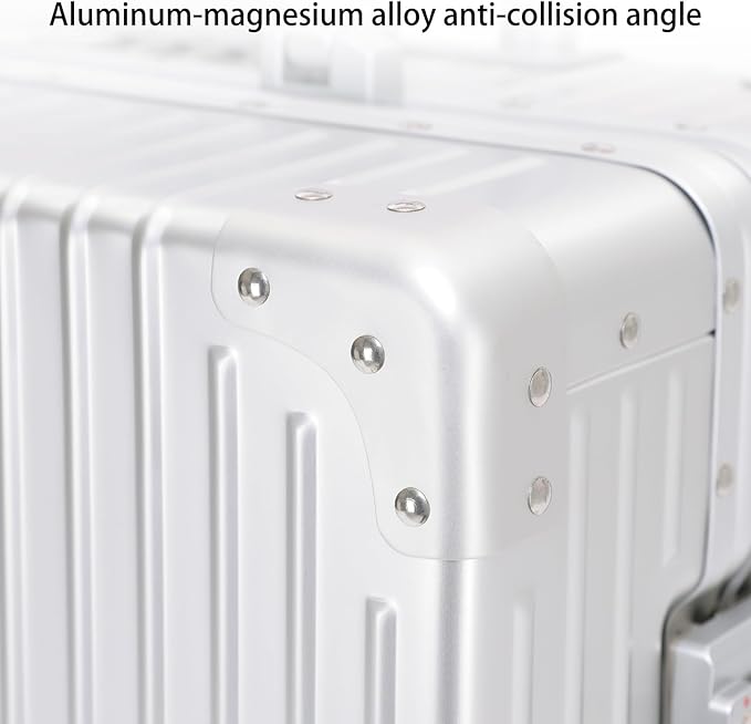 Metal All Aluminum Carry-on Luggage TSA Customs Lock Zipperless Silent Rotary Wheel Business Suitcase Aluminum Frame Set (dark green, 2Piece(20/26))