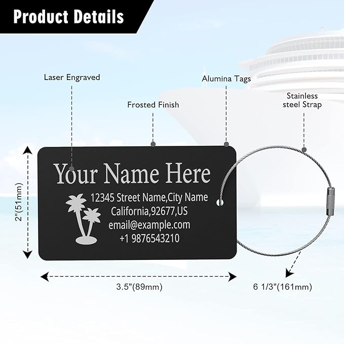 Luggage Tags for Suitcase - Personalized Engraved Metal Tag for Cruise Travel - Custom Name Tags Suitable for Bags and Backpacks(Red)