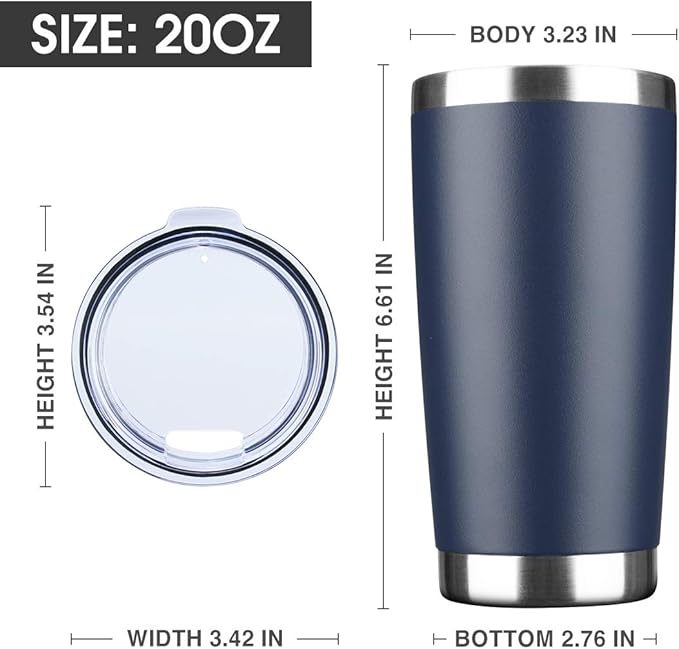 20oz Tumbler Bulk Stainless Steel Vacuum Insulated Tumblers with Lid Double Wall Travel Mug, Durable Powder Coated Coffee Cup, Suitable for Ice Drinks and Hot Beverage (Navy 1pack)
