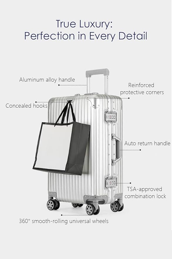 28 Inch All Aluminum Checked in Luggage with Wheels, Hard Shell Zipperless Suitcase with TSA Locks, Large Travel Luggage, Silver