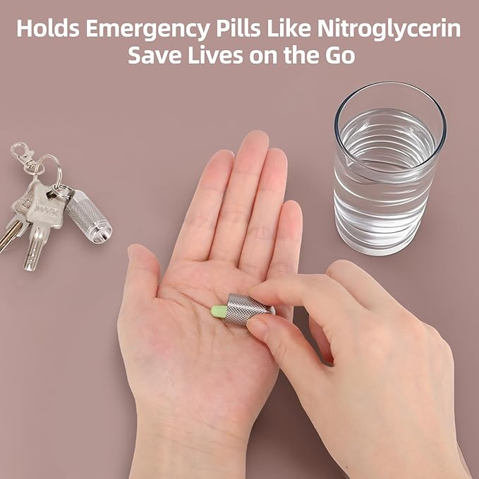 Titanium Keychain Pill Holder Waterproof Lightweight Portable Pocket Mini Pill Case for Emergency Medicine Travel Fits Daily Purse Wallet Small Pill Box Containers (Medium（2 Separate Compartments）)