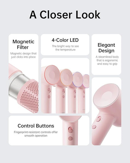 Laifen Hair Dryer SE, 200 Million Negative Ionic Blow Dryer with 105,000 RPM Brushless Motor 1400W Powerful Fast Drying High-Speed Low Noise Hairdryer with Magnetic Attachments