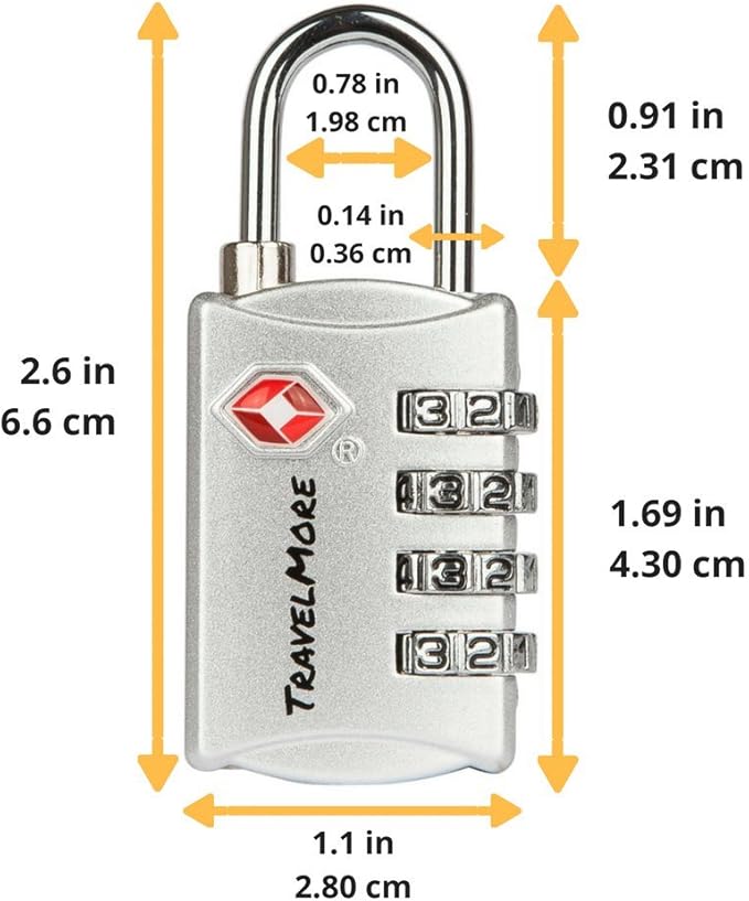 TSA Luggage Locks with 4 Digit Combination – Heavy Duty Set Your Own Padlocks for Travel, Baggage, Suitcases & Backpacks – 1 Pack Silver