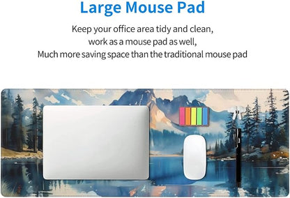 Gaming Mouse Pad, Large Non-Slip Rubber Base Mousepad, Keyboard Mouse Mat, Desk Pad with Stitched Edges, 31.5x11.8inch,Mountain River