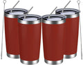 MEWAY 20oz Tumbler 4 Pack Double Wall Vacuum Insulated Travel Mug Bulk, Stainless Steel Tumblers with Lid and Straw, Powder Coated Coffee Cups for Cold & Hot Drinks (Red, Set of 4)