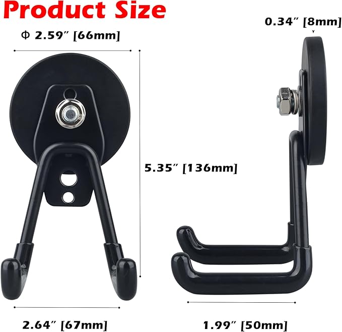 MUTUACTOR Heavy Duty Magnetic Hook,2PCS Anti-Slip Storage Magnet Hooks for Organizer, Magnetic Mount Garage Double Utility Hooks Hanging Impact Drivers Garden Hoses Hardware Box