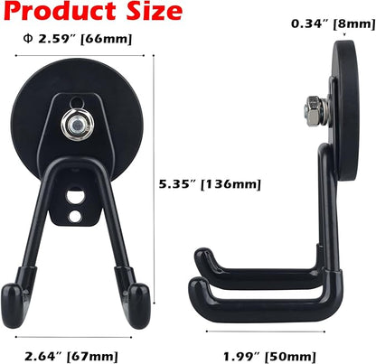 MUTUACTOR Heavy Duty Magnetic Hook,2PCS Anti-Slip Storage Magnet Hooks for Organizer, Magnetic Mount Garage Double Utility Hooks Hanging Impact Drivers Garden Hoses Hardware Box