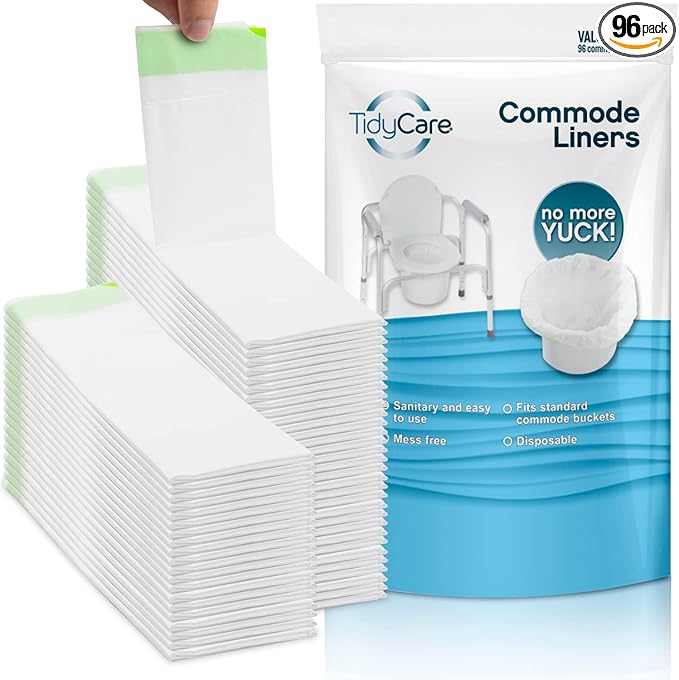 Disposable Bedside Commode Liners for Adult Portable Toilet Chair Seat Bucket and Bedpan | Value Pack of 96 Waste Bags | Universal Fit Liners for Home Medical Care