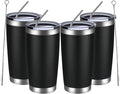 MEWAY 20oz Tumbler 4 Pack Double Wall Vacuum Insulated Travel Mug Bulk, Stainless Steel Tumblers with Lid and Straw, Durable Powder Coated Coffee Cups for Cold & Hot Drinks (Black, 4)
