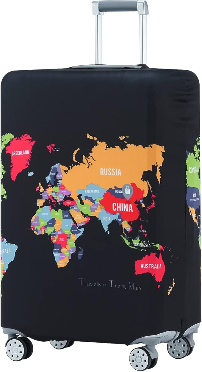 Travelkin Luggage Covers For Suitcase Tsa Approved,Suitcase Cover Protector Fit 18-32 Inch Luggage (Map, S)