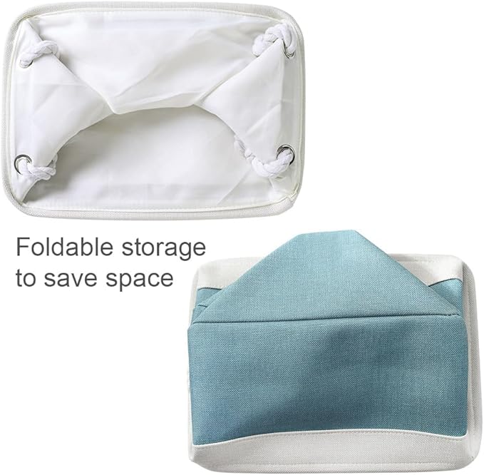 TheWarmHome Fabric Storage Bin with Handles,Storage Basket for Home Storage and Organization, Shelf Basket with Cover for Living Room Bedroom Closet（White & Green Large,15.7L*11.8W*8.3H