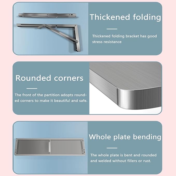 304 Stainless Steel Folding Wall Shelf Wall Mount Kitchen Storage Shelves Rounded Corners Food-Grade Folding Table Thickened Bracket for Laundry Room Garage Restaurant.(70x35cm/27.6x13.8in)