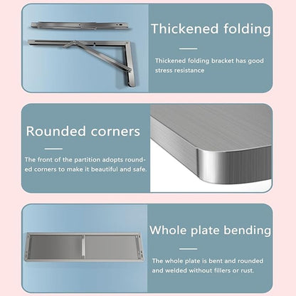 304 Stainless Steel Folding Wall Shelf Wall Mount Kitchen Storage Shelves Rounded Corners Food-Grade Folding Table Thickened Bracket for Laundry Room Garage Restaurant.(60x30cm/23.6x11.8in)