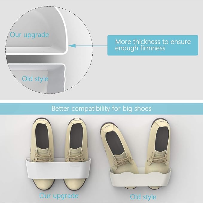 Wall Mounted Shoes Rack 6Pack with Sticky Hanging Strips, Plastic Shoes Holder Storage Organizer,Door Shoe Hangers (SM03-White-6)