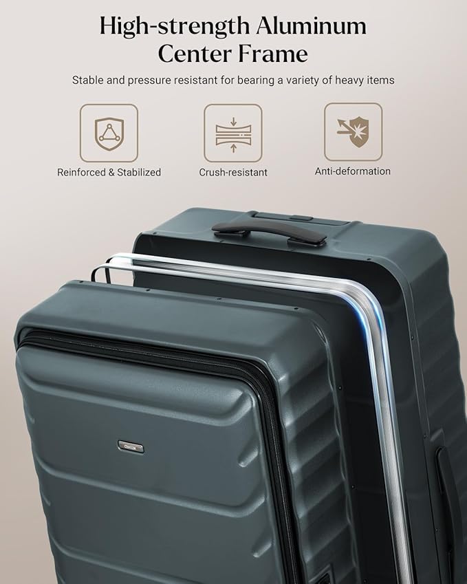 Checked Luggage, 28 Inch Luggage with Spinner Wheels, Large Suitcase with Lightweight PC Hard Shell, Aluminum Frame, Top Opening, YKK Zipper, TSA Lock (Dark Green, 1PC)