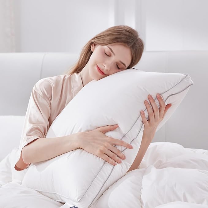 Globon Luxury Feather Down Pillow King Size for Sleeping, Hotel Collection Fluffy Pillow, Low Soft Gusseted Bed Pillows, 18"X34", Pack of 1