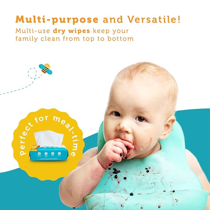 100% Pure Cotton Dry Wipes | 1200 Count | Use Wet or Dry | Soft & Sensitive | Hypoallergenic | Extra Strong & Absorbent | Perfect for Diaper Changes, Runny Noses, Drool, Meal Time & Nursing