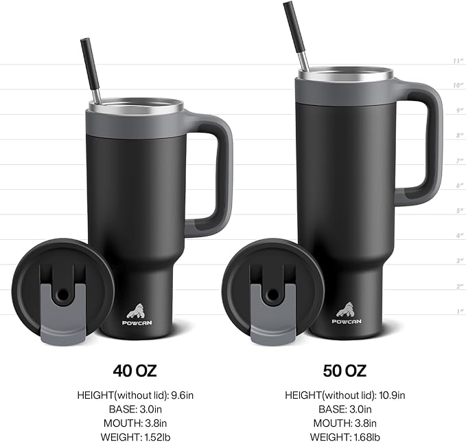 POWCAN 50 oz Tumbler with Handle, 2-in-1 Straw and Sip Lid, Leakproof, Dishwasher Safe, Insulated Stainless Steel Travel Coffee Mug, Keeps Cold for 34 Hours, Fits in Car Cup Holder (Petal)